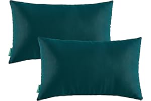 YOOZEKU Indoor Outdoor Lumbar Pillows,Waterproof Outdoor Pillows Set of 2 for Patio Furniture,12×20 Inch,Dark Green