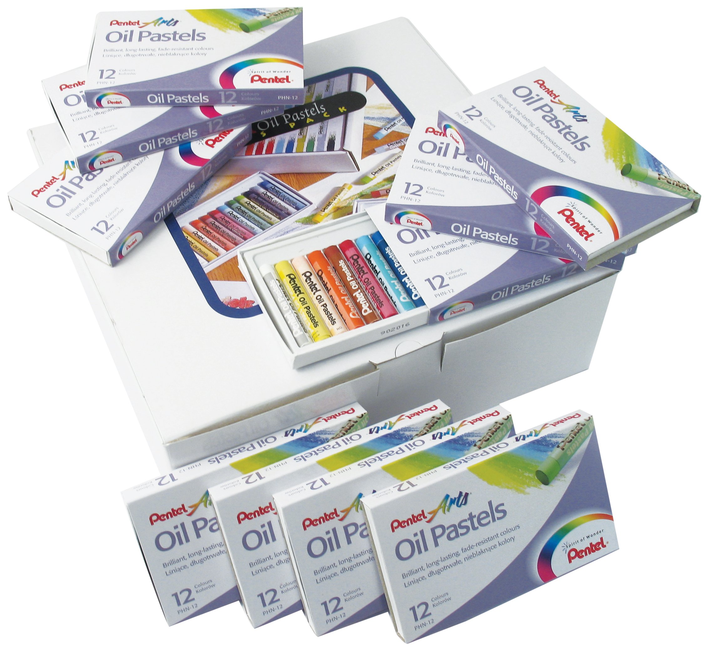 Pentel Arts PHN4-12CP Oil Pastels Class Pack, Fade Resistant, Mixed Colours (36 Packs Of 12)