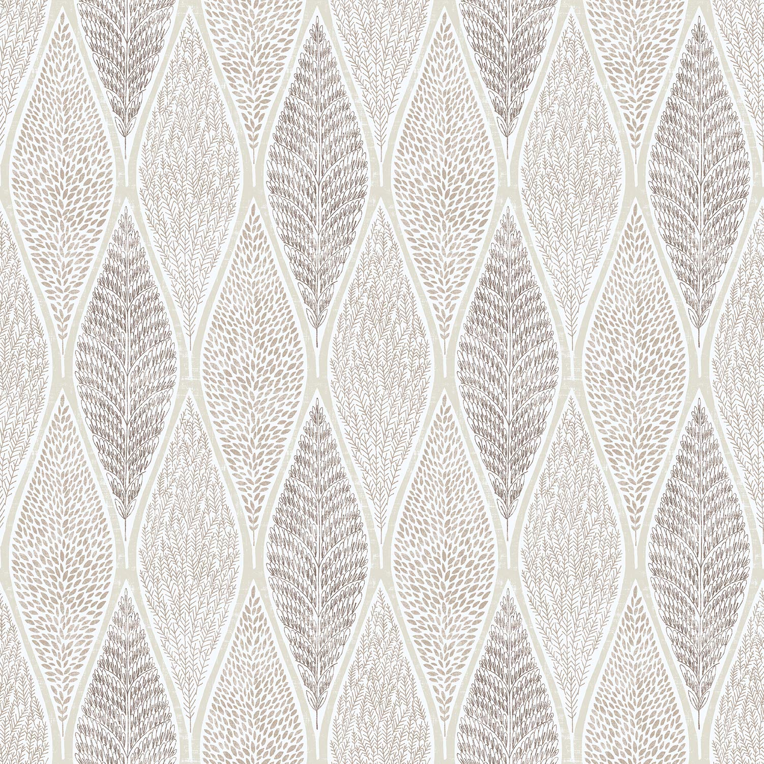 Galerie G56369 Nordic Elements Teardrop Leaves Wallpaper, Brown/Beige, 10m x 53cm