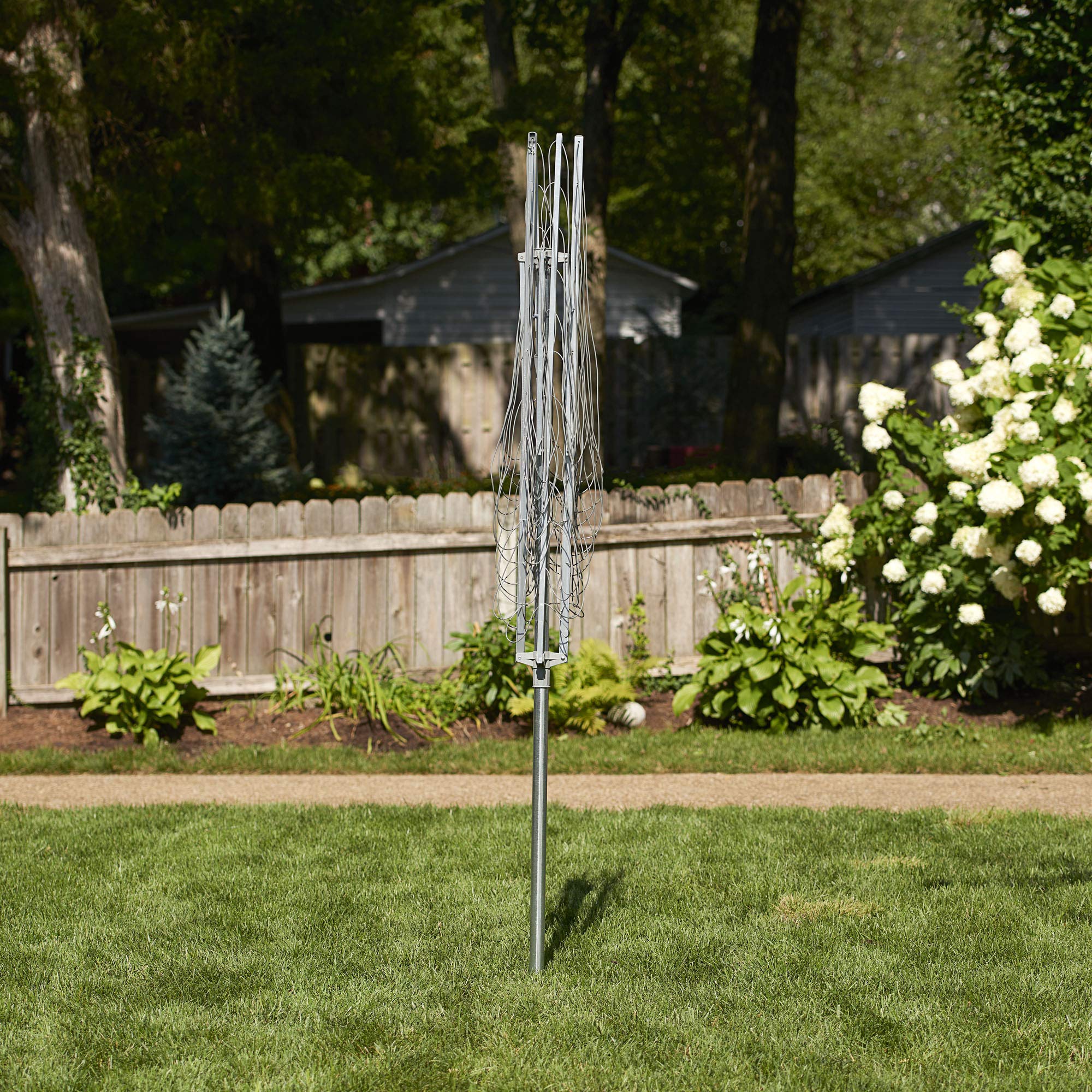 Household Essentials 17120-1 Rotating Outdoor Umbrella Drying Rack | Aluminum Arm and Steel Post | 12 Lines, 165 Feet Clothesline