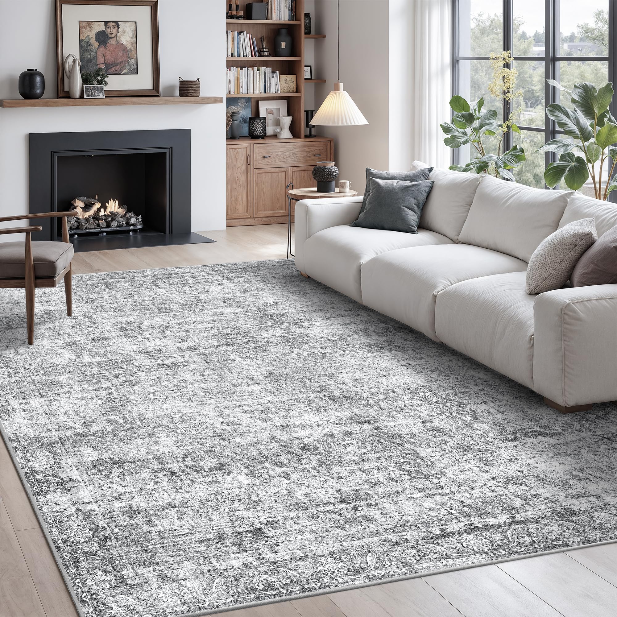 Photo 1 of Rugland 6x9 Area Rugs - Stain Resistant Washable Rug, Anti Slip Rugs for Living Room, Vintage Tribal Area Rugs(Vintage01-Distressed Grey, 6'x9')