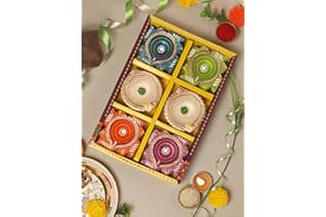 TRENDBELL Handmade Terracotta Set of 6 Multicolor Clay Diya for Diwali/Navratri Decorations Oil Lamp Diwali Clay Diya Tea Light Holder Indian Decor Festival Gifts Puja Items | TRBD6MD-07