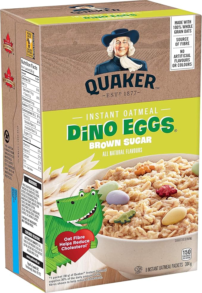 QUAKER Dino Eggs Instant Oatmeal (8 Packets x 38 g), 304 g Amazon.ca