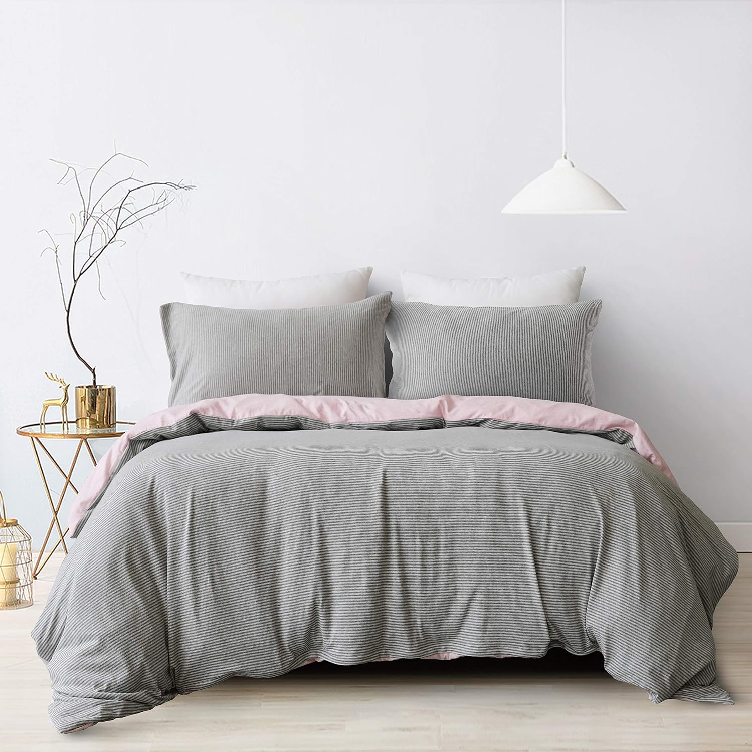 100 Cotton Jersey Duvet Cover Full Pink 3 Pieces, 1 Duvet