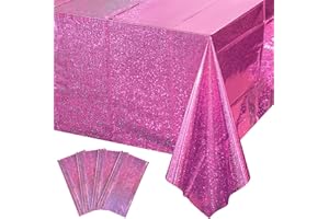 FUNNYPARS 4 Pack Iridescence Plastic Tablecloths Shiny Disposable Laser Rectangle Table Covers Holographic Foil Tablecloth Iridescent Party Decoration Birthday Bridal Wedding Christmas 54" x 108" (Pink)