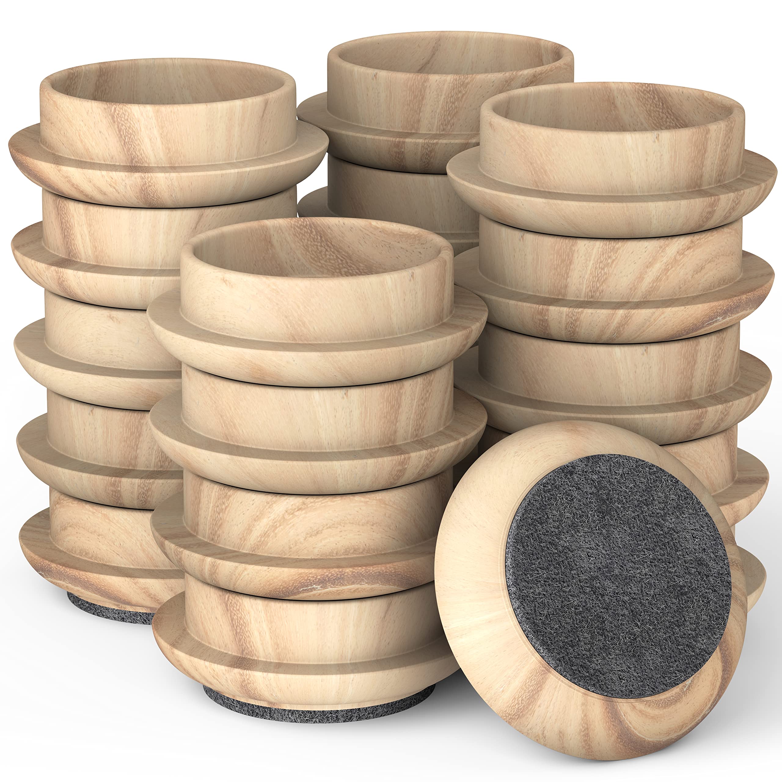 Medipaq Premium Felt Castor Cups - Chair Leg Floor Protectors - Furniture Castor Cups - Castors for Furniture - Protect Your Floors - Light Wood Grain - Pack of 24 (Small: 44mm Diameter)