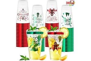 JOYIN 36 Pcs Christmas Disposable Plastic Cups 16 Oz Red Green for Cold Drinks Holiday Tableware