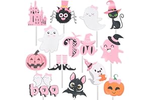 C L COOPER LIFE 36Pcs Pink Ghost Cupcake Toppers Picks Halloween Cake Decorations for Halloween Party Decorations Ghost Themed Girls Baby Shower Supplies