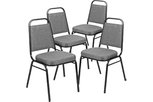 Flash Furniture 4 Pack HERCULES Series Trapezoidal Back Stacking Banquet Chair with 2.5" Thick Seat in Gray Fabric - Silver Vein Frame