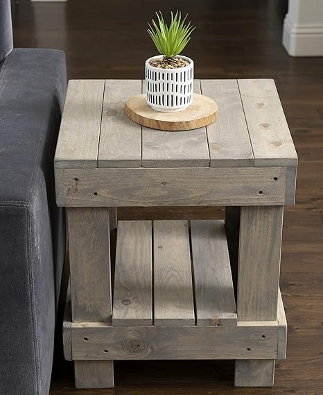 Amazon Com Del Hutson Designs Landmark Pine Natural Solid Wood Farmhouse Living Room Coffee Or End Table End Table Grey Kitchen Dining