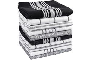 KAF Home Soho Kitchen Dish Towels - Set of 10, 18 x 28 Inch (Black)
