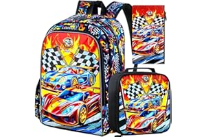 3pcs Backpack for Boys and Girls, 16” Kids Kindergarten Bookbag with Lunch Box, Cute Elementary Backpacks for Boy Girl