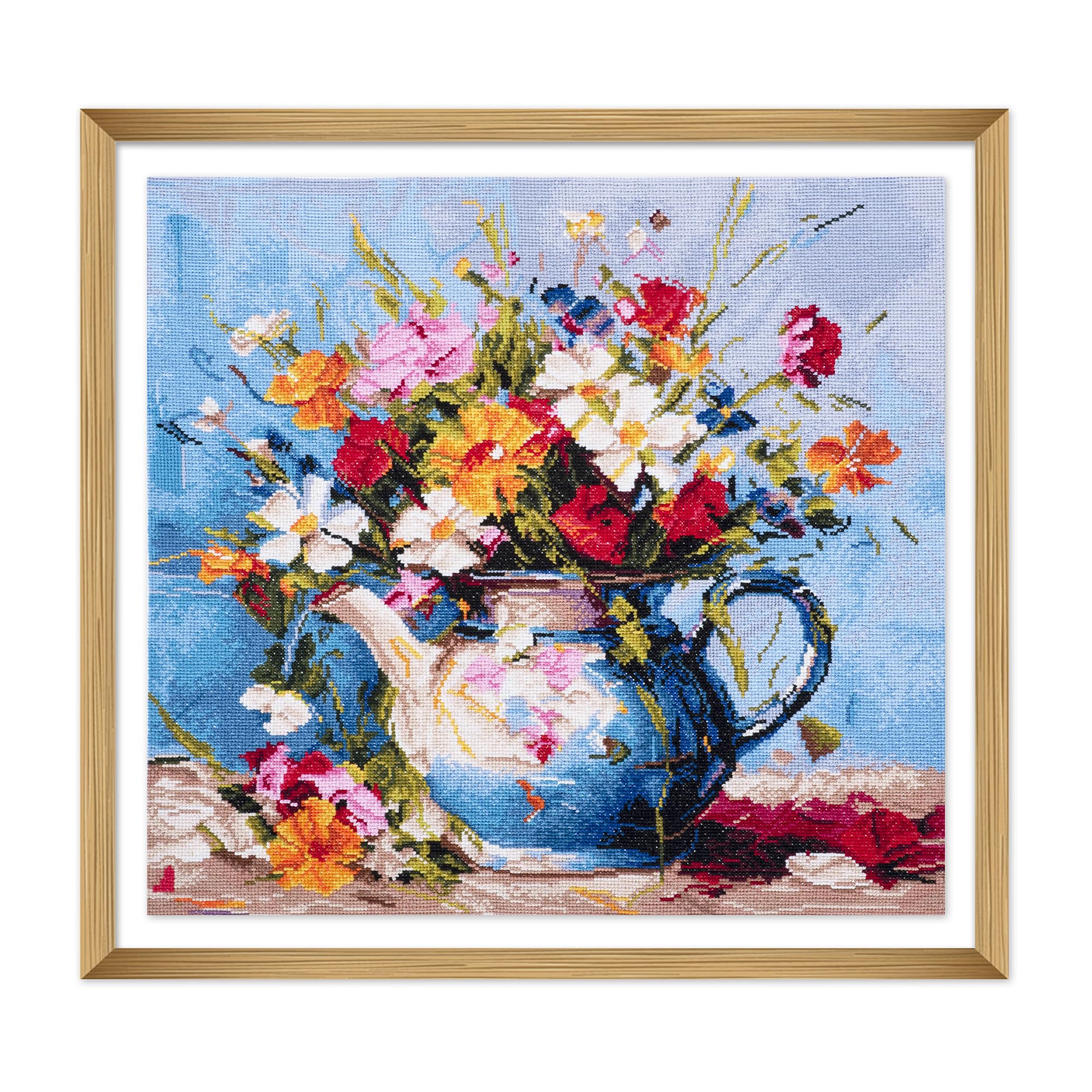 Trimits Printed Cross Stitch Kits - Printed Embroidery Needlecraft for Adults Beginners Kids, Christmas, Gifts, Wall Art (Frame Not Included), 14 Count Aida, Wildflowers