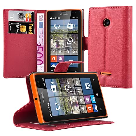 Cadorabo Hülle für Nokia Lumia 532 Hülle in Karmin Rot Handyhülle mit Kartenfach und Standfunktion Case Cover Schutzhülle Etu