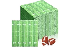 Xinnun 200 Pcs Football Napkins 3 Ply 5 x 5 Inch Disposable Paper Napkins for Birthday Party Supplies Touchdown Sports Game Cocktail Napkins for Rugby Bowl Party Table Decoration(Football Field)