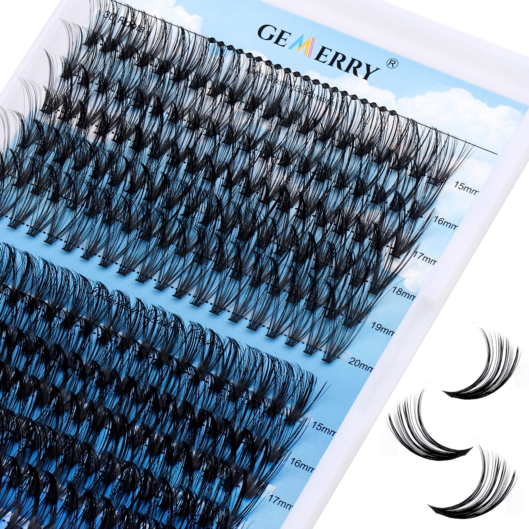 GEMERRY Cluster Lashes 240PCS Individual 0.07mm C Curl 30D+40D 15-20mm Mix Lash Ribbons Wide Stem Natural Look Eyelash Volume at Home Extensions(30D+40D-C-0.07-15-20mm) — image 1