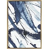 Kate and Laurel - Sylvie Indigo Watercolor Abstract Print Framed Canvas Wall Art, 23 x 33 Gold