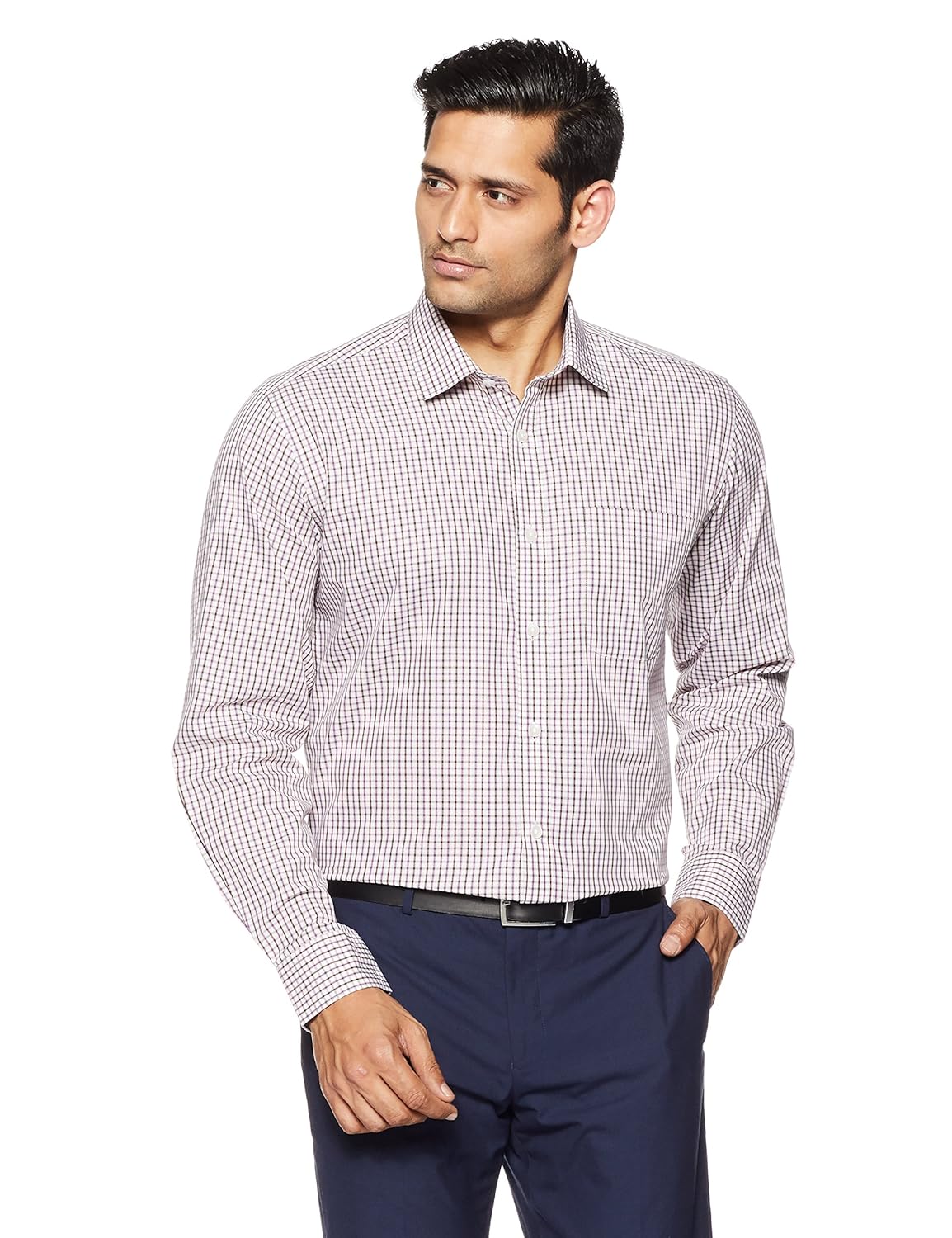 symbol amazon brand men's checkered regular fit cotton formal shirt