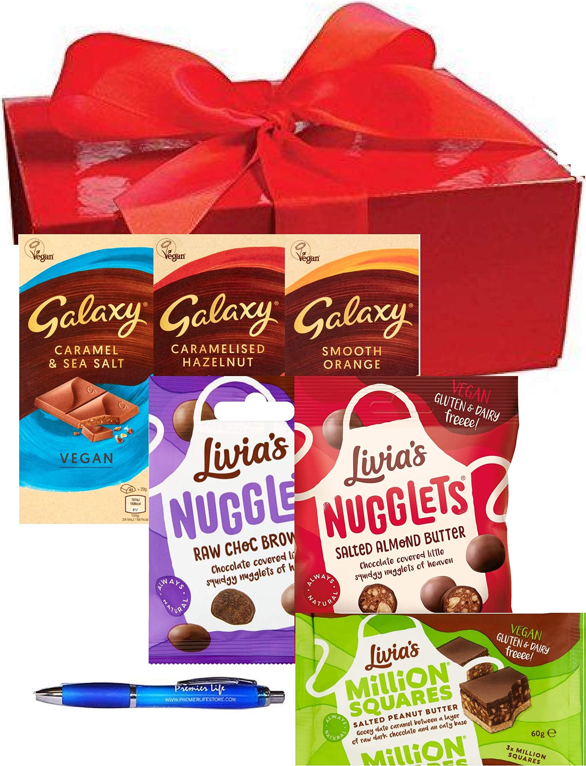 Vegan Ultimate Chocolate Gift Hamper For all Occasion - Galaxy Vegan Chocolate Bar, Livia's Nugglets and Livia's Salted Peanut Raw Millionaire Bites