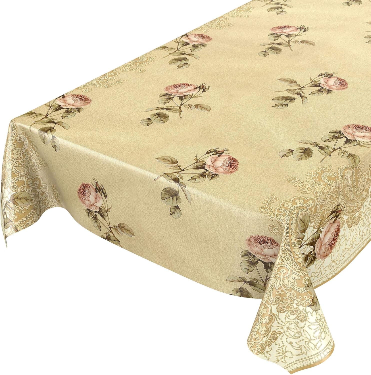 ANRO Wachstuchtischdecke 100x140 Cm - Wasserabweisende Tischdecke Mit Punkte-Muster In Beige