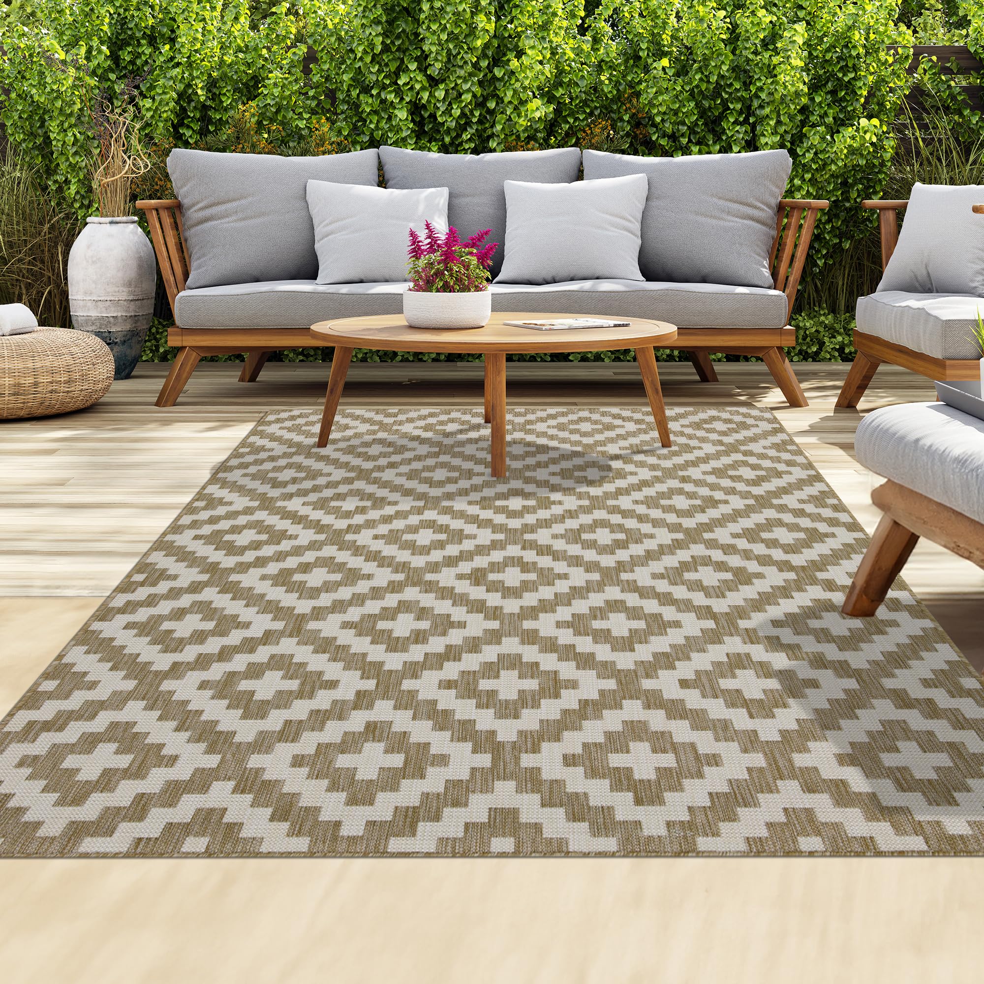 homeart Outdoor Rugs | Easy-Cleaning Indoor & Outdoor Area Rugs for Porch, Deck, Balcony, Garden, Picnic, Kitchen, Hallway | UV & Weather-Resistant Large Patio Rug Mats Beige Cream, 120 x 170 cm