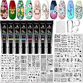 Biutee Nail Stamper Kit 22Pcs Gel Nail Stamping Kit 12Pcs Nail Stamping Plates 8Pcs Gel Stamping Polish, Silicone Stamper Scraper Flower Lace Holiday Stamp Template Christmas Gift for Women