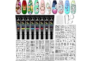 Biutee Nail Stamper Kit 22Pcs Gel Nail Stamping Kit 12Pcs Nail Stamping Plates 8Pcs Gel Stamping Polish, Silicone Stamper Scraper Flower Lace Holiday Stamp Template Christmas Gift for Women