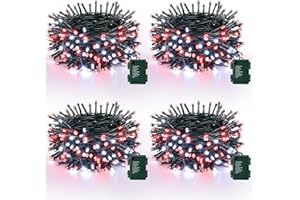 Lomotech Battery Operated Christmas Lights - 4 Pack Total 66ft 200LEDs String Lights 8 Modes Waterproof with Timer for Home, Garden, Party, Holiday, Tree Decoration (Green Wire, Red & White）