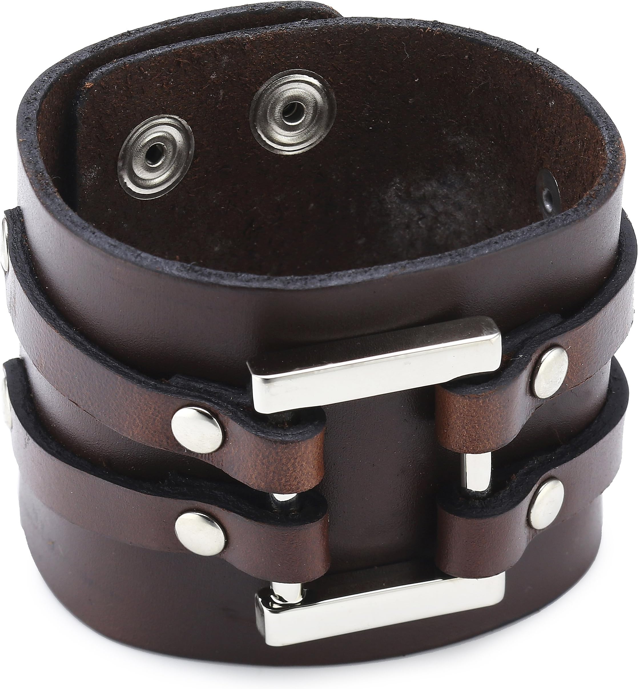 CORED Q393 Bracelet Leather with Stainless Steel Element Size Adjustable 5 cm Wide