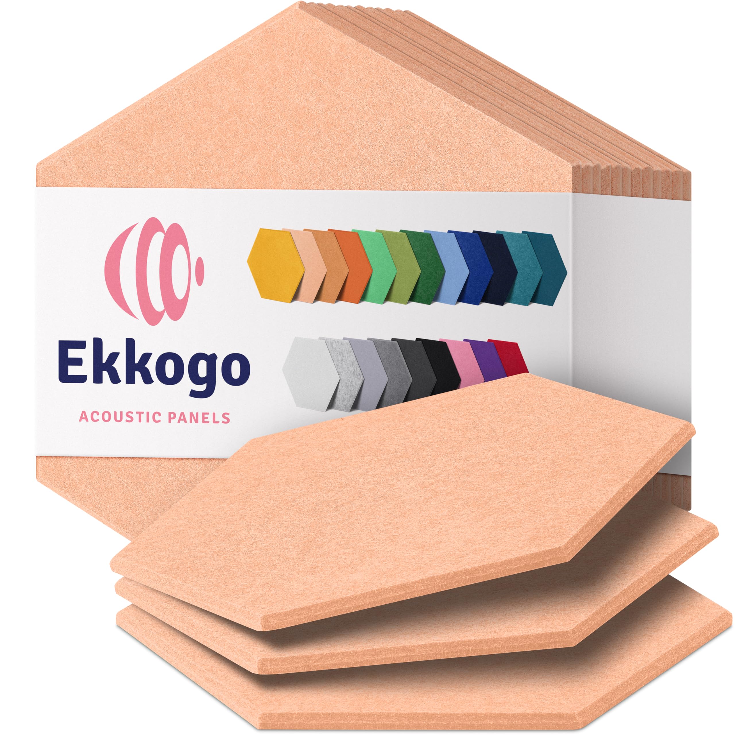 Photo 1 of Ekkogo Acoustic Panels 12-Pack Soundproof Wall Panels 14"X12.1"X0.4" Sound Panels High Density Sound Dampening Panels - [Peach Beige Hexagon]