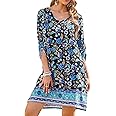 HOTOUCH Women Casual Beach Summer Dress Boho Tassel Tie Neck 3/4 Long Sleeve Short Floral Print Flowy Cover Up Sundresses