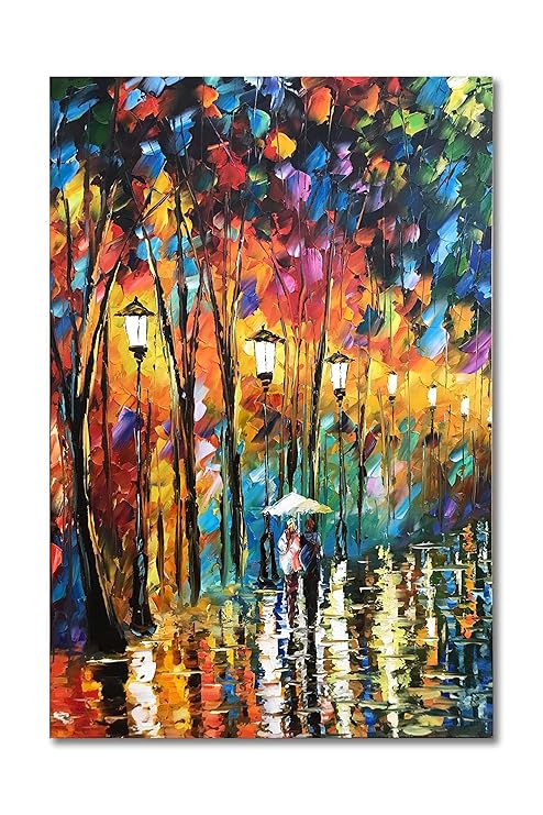Diathou Hand Painted 3d Painting 36x24 Inch Contemporary Art Romantic Couples Night Art Works Canvas Wall Art Living Room Bedroom Wall Decoration Amazon In Home Kitchen