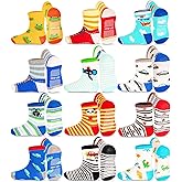 GRPSKCOS Toddler Non Slip Socks- 12 Pairs Anti Skid Kids Socks Cute Crew Grips Sock for 1-7 Years Boys Girls Children