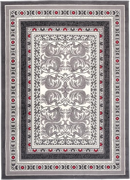 Tapis De Chambre Salon Gris Blanc Rouge Tapis Classique Das Un Cadre Contemporaine Ras Et Résistant A Poid Court Ziegler Oriental Persan