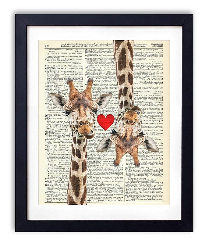 Giraffe Love Vintage Upcycled Dictionary Art