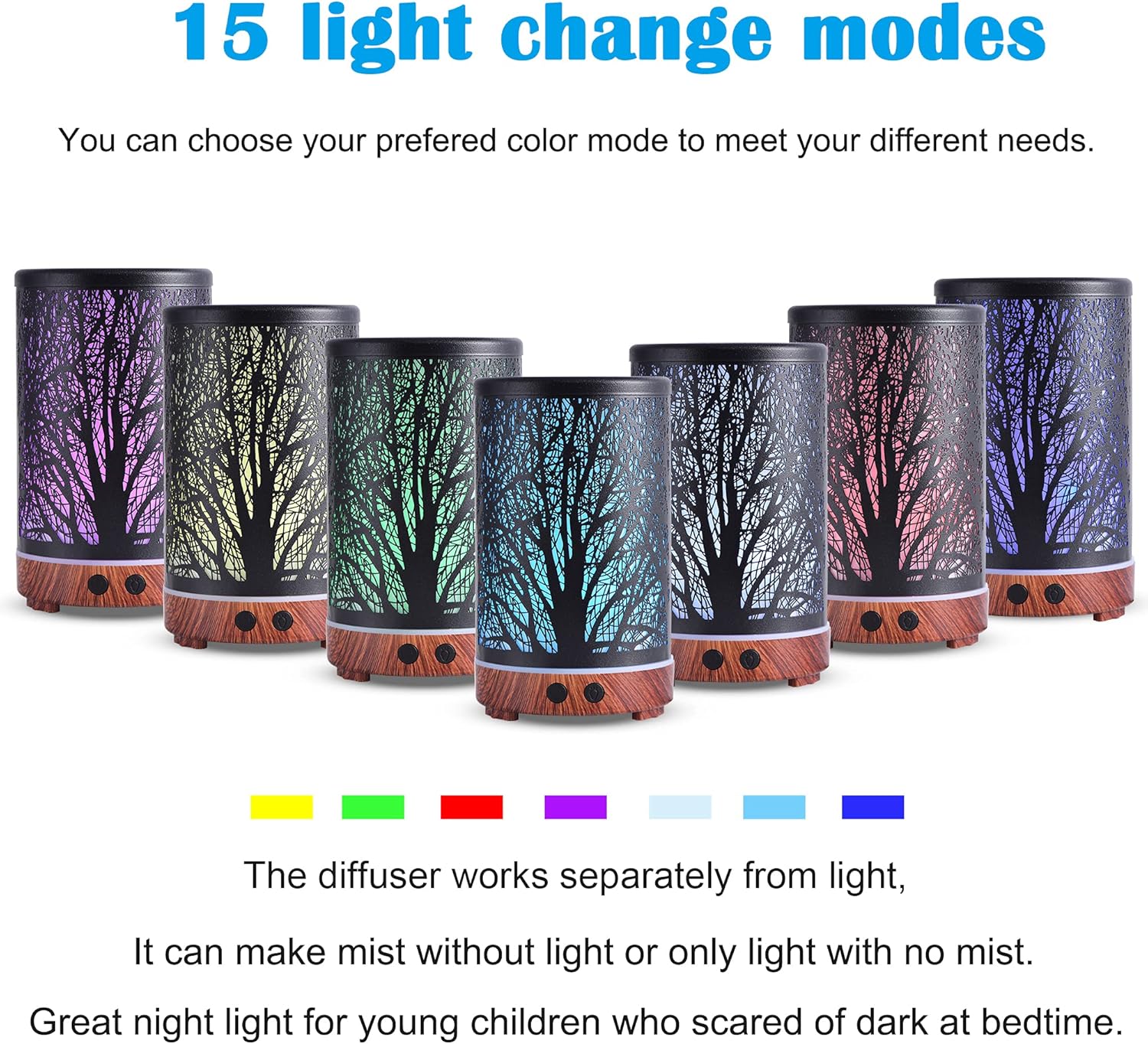 Essential Oil Diffuser, Ultrasonic Diffusers for Essential Oils 150ML Metal Aromatherapy Cool Mist Humidifier with Adjustable Mist Mode Waterless Auto Shut-Off 15 Lighting Changed Modes LED (Tree): Kitchen & Dining