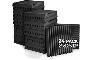 Fstop Labs Acoustic Panels, 2" X 12" X 12" Acoustic Foam Panels, Studio Wedge Tiles, Sound Panels wedges Soundproof Foam Padding Sound Insulation Absorbing Home and Office (24 Pack, Black)