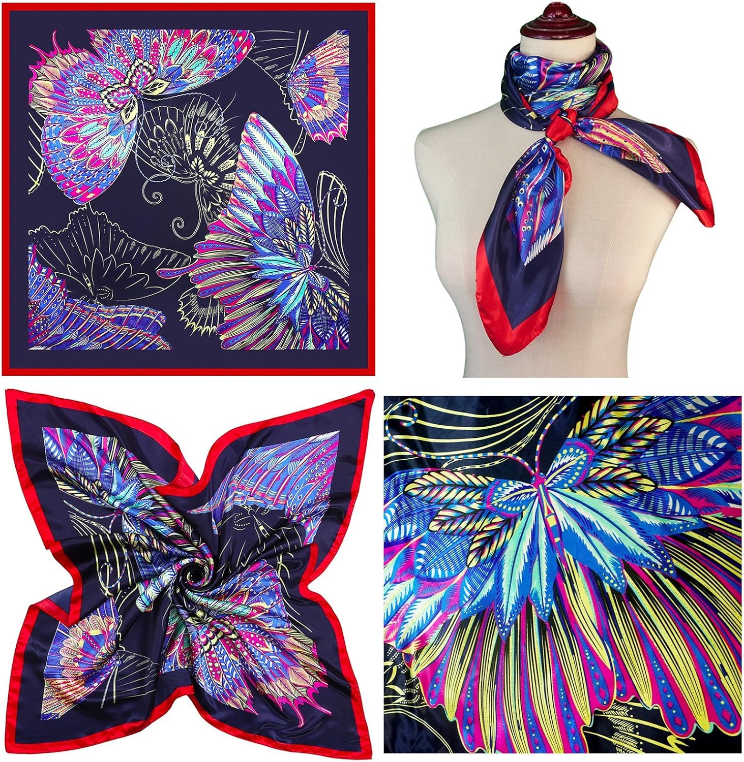 4 Pc Set Large 35 x 35 inches Satin Square Scarves Neck Hair Head Scarf Bundle (Set A) at  Women’s Clothing store
