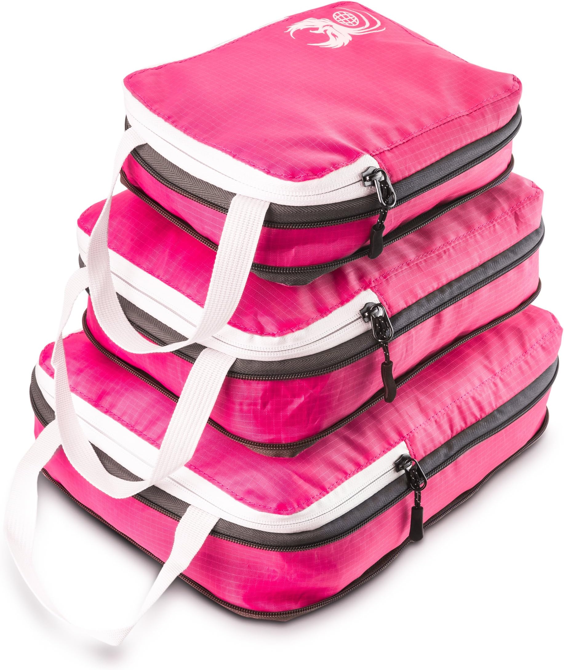 3 Piece Set Compression Packing Cubes - Pink Luggage Travel Organizers with Compression Zipper