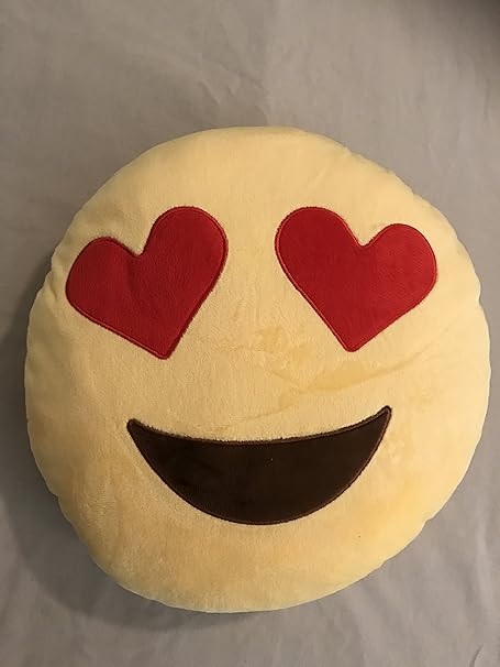 Amazon 32 Cm絵文字スマイリーハート目emoticonイエローラウンドクッションぬいぐるみぬいぐるみソフト枕 ぬいぐるみ おもちゃ