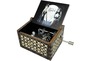 Teykst CorpseBride Hand Crank Wooden Music Box, Antique Wooden Case with Engraved Design, Decorative Collectible Gifts for Bi