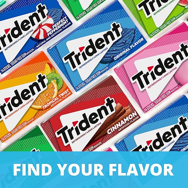TRIDENT FLAVOR SUGAR FREE GUM PACKS OF 14 PIECES TOTAL PIECES, ORIGINAL, 168 COUNT, (PACK OF 12)