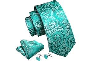 Paisley Men Tie Sets Woven Teal Necktie Pocket Square Cuff Links Engagement Ceremony