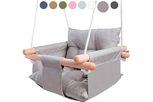 CaTeam - Canvas Baby Swing, Wooden Hanging Swing Seat Chair with Safety Belt, Durable Baby Swing Chair, Outdoor and Indoor Swing for Kids, Mounting Hardware Included, Taupe Gray