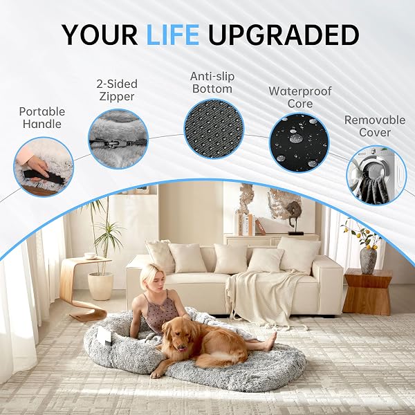 FOLDABLE HUMAN DOG BED FOR ADULT, ORTHOPEDIC MEMORY FOAM LARGE PET SOFA, WASHABLE DOG COUCH WITH REMOVABLE WATERPROOF COVER, SOFA BED FOR ADULTS PETS AND FAMILIES, 74.8”X43.3”X11.81”