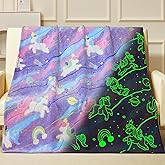 RRKTP Unicorn Valentines Day Gifts for Girls,Unicorns Gifts Toys for Girls,Glow in The Dark Blanket, Birthday Gifts for Kids Age 3-14 Year Old Teen Child Toddler Luminous Decor Throw Blanket 50"x60"