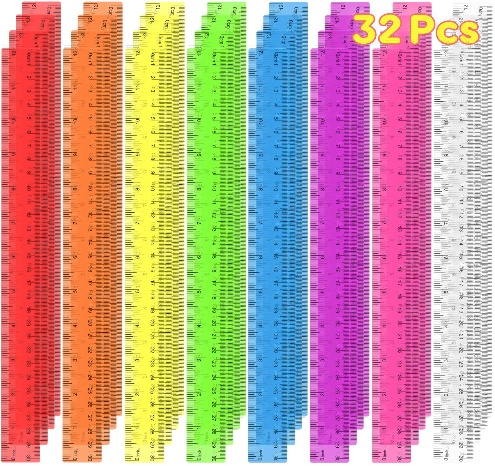 Photo 1 of 32 Pcs Clear Plastic Ruler 12 Inch, Rulers Bulk for Classroom, Transparent Assorted Color Bulk Rulers with Millimeter and Inches, Kids Ruler for School, Ideal Back to School Office Home Supplies