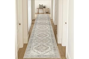 KUTA Ivory Grey Washable Runner Rug 2.6x16, Non-Slip 16ft Extra Long Hallway Kitchen Rugs, Soft Printed Distressed Oriental Medallion 16ft Stair Runners Indoor for Bedroom Entryway