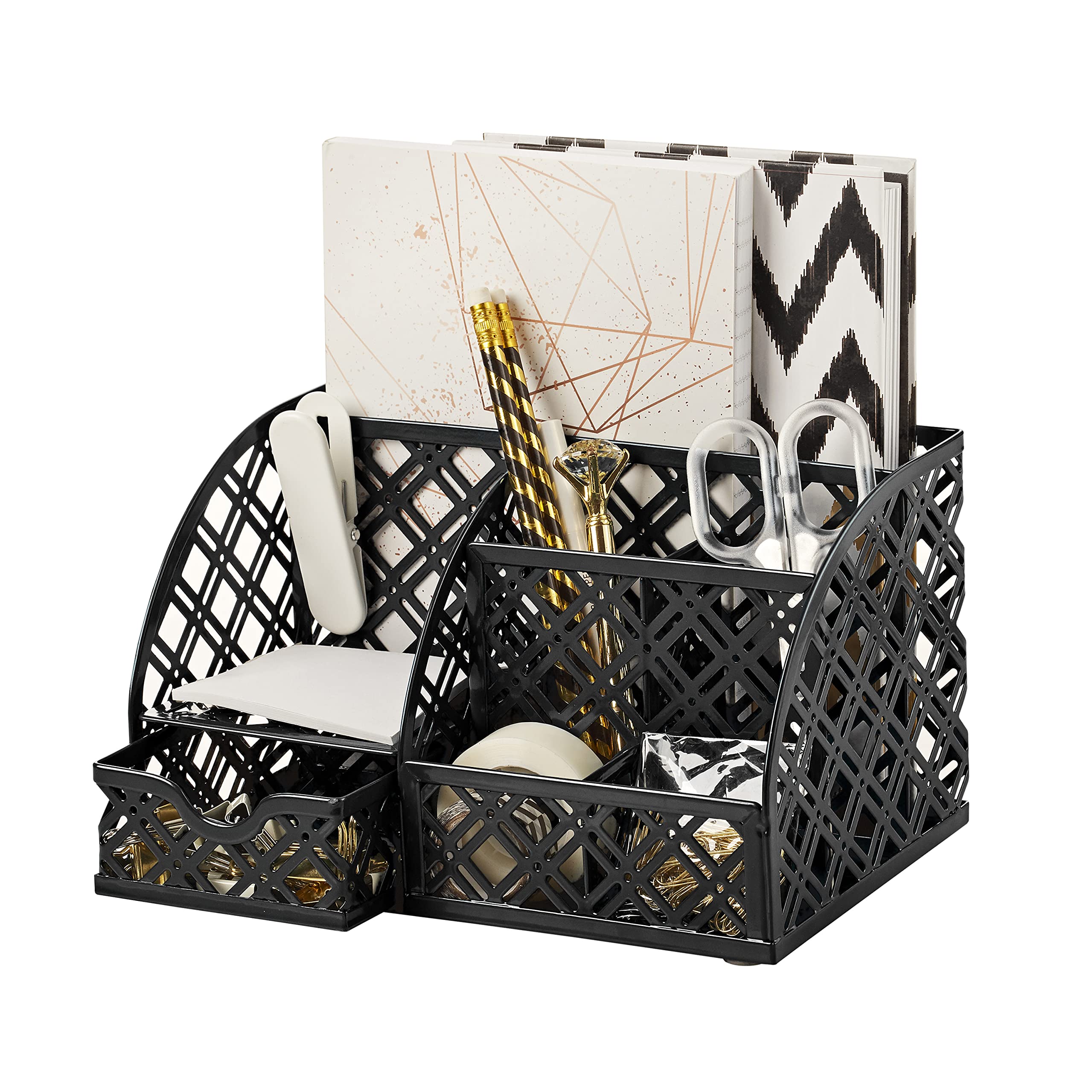 EXERZ Desk Organiser/Mesh Desk Tidy Caddy/Pencil Holder Multifunctional with 7 Compartments (Black) — image 1