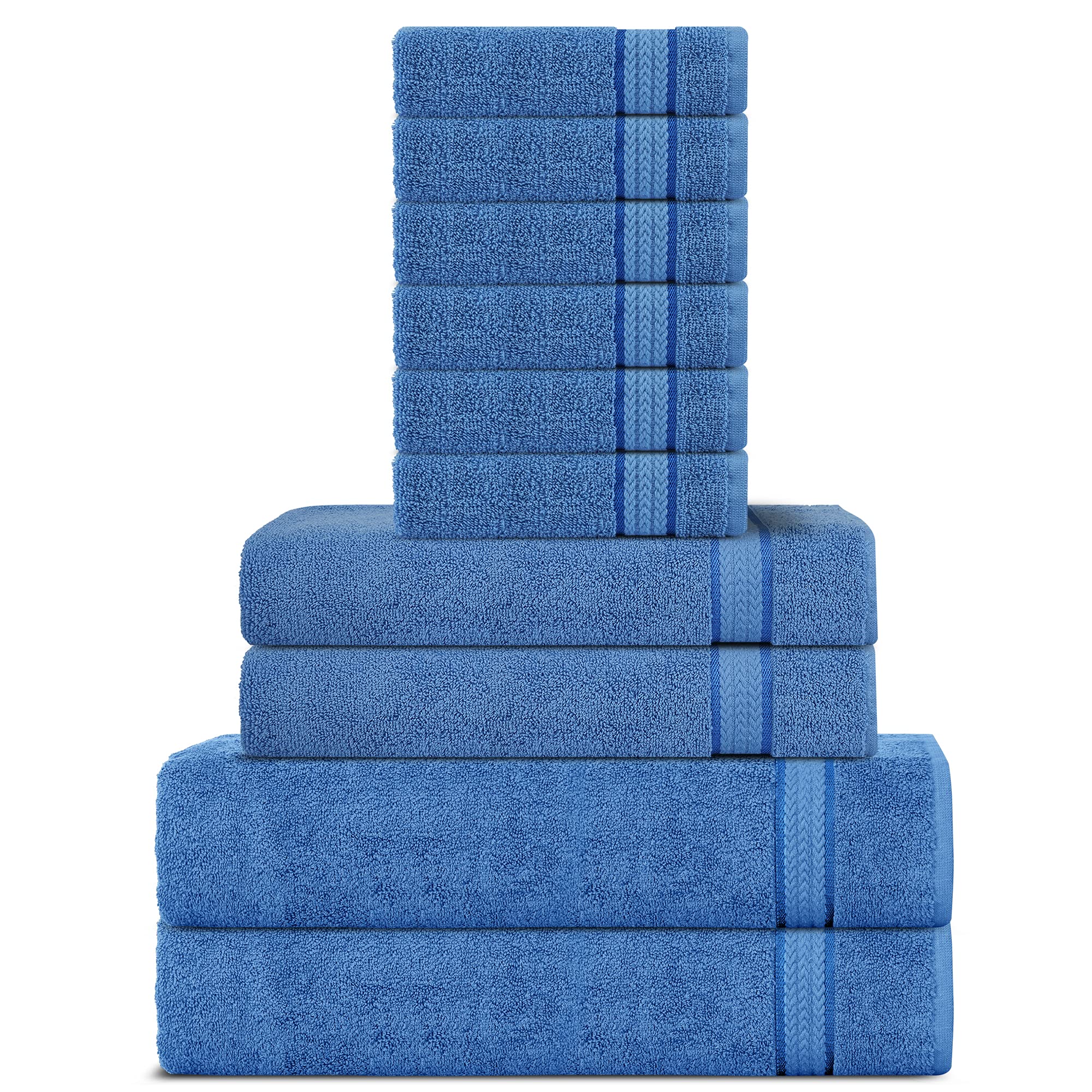 Super Soft 600 GSM Cotton Towels Set by Sweet Needle, Electric Blue - 2 Bath, 2 Hand and 6 Wash/Face - Double Pile, Absorbent & fluffy for Bathroom accessories, Shower & Daily Use (10 Pieces Bales)